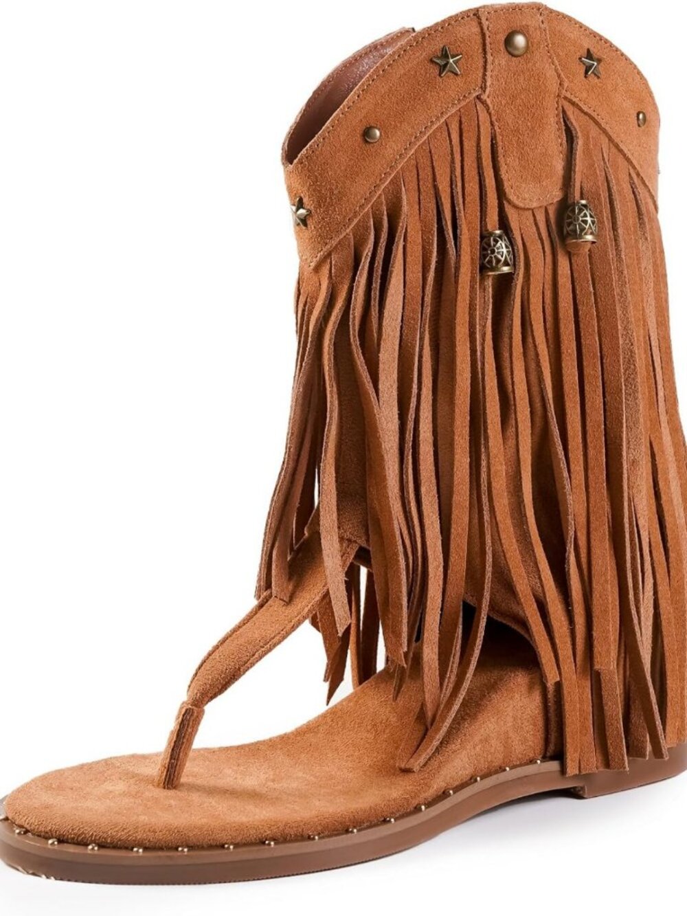 Bohemian Tassel Gladiator Sandals - Brown Suede Fringe Wedge Flip Flops